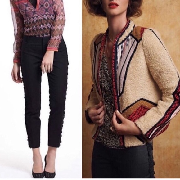 Anthropologie Elevenses Black Daisy Crochet Lace Trimmed Tuxedo Crop Pants - 6 - Picture 3 of 15